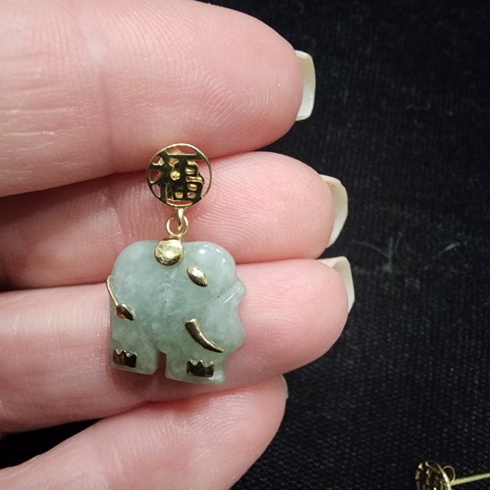 Charming Gold and Green Elephant Earrings